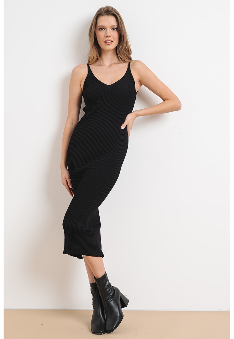 Rochie striata cambrata cu decolteu in V