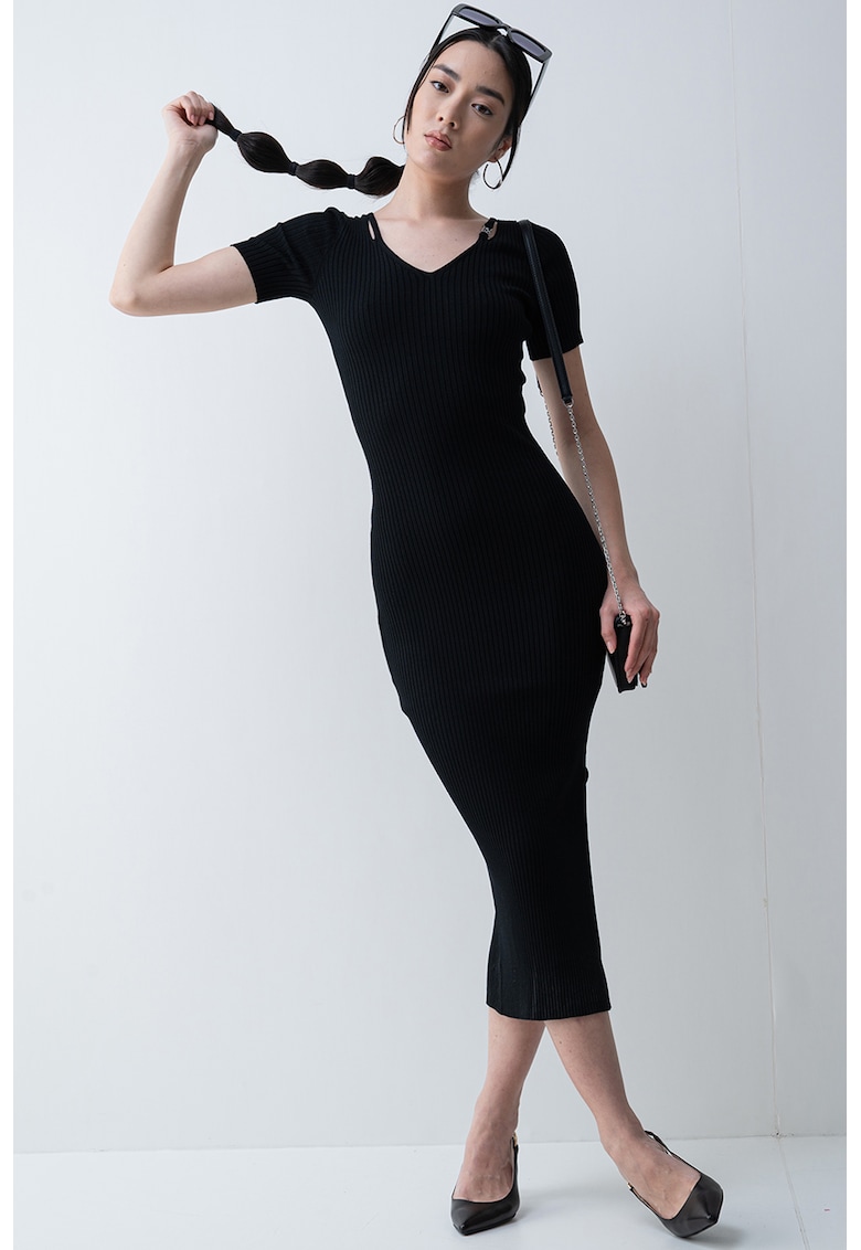 Rochie striata cu slit lateral si decolteu in V Shaty