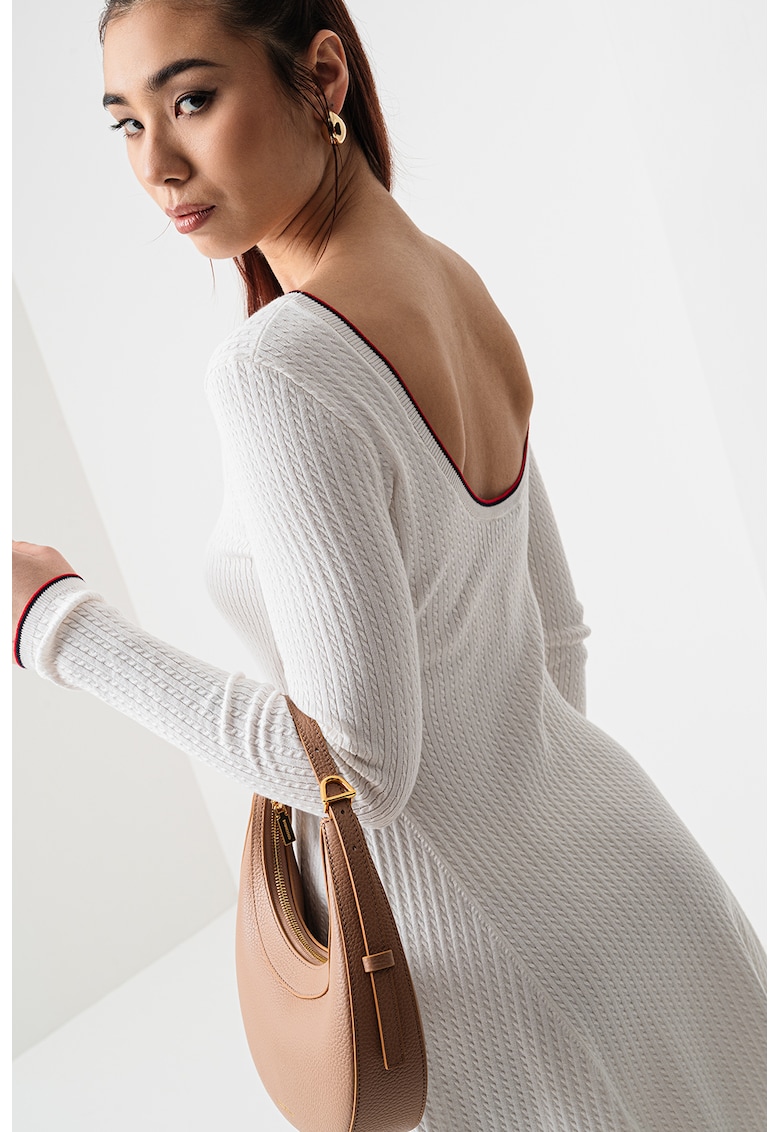 Rochie striata din amestec de bumbac cu maneci lungi