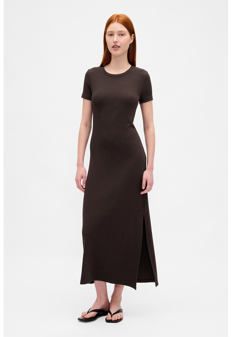 Rochie-tricou striata din amestec de modal cu slit lateral