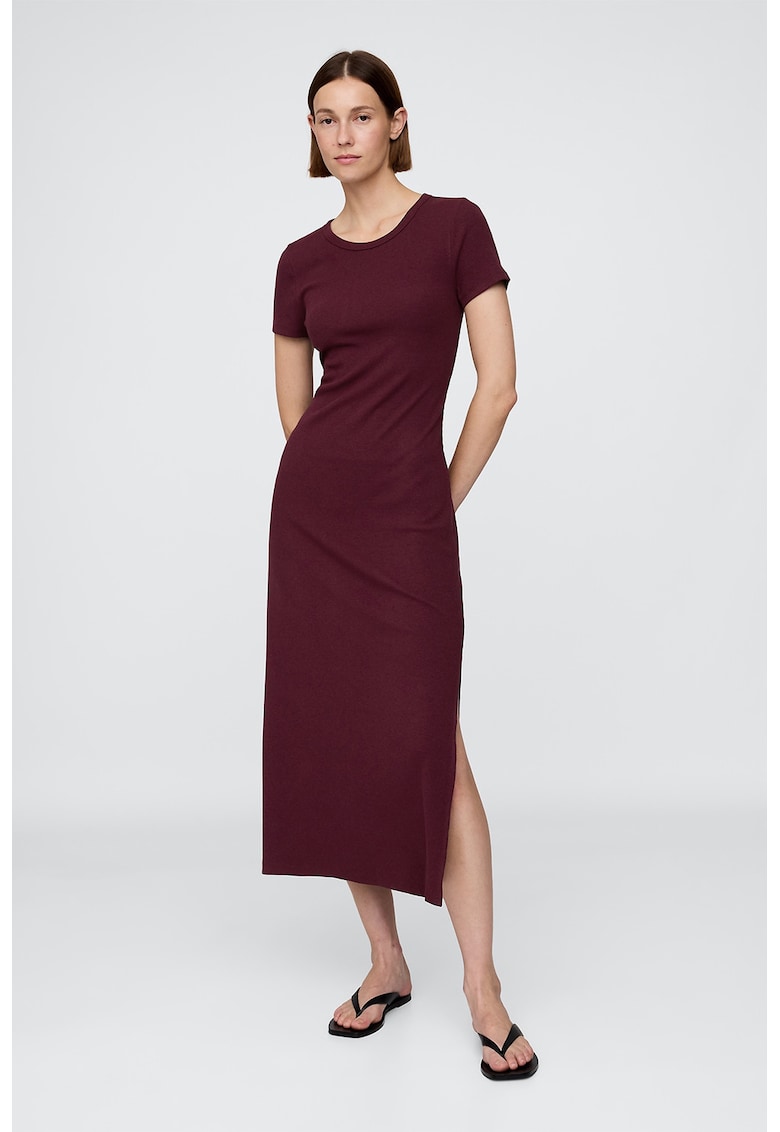 Rochie-tricou striata din amestec de modal cu slit lateral