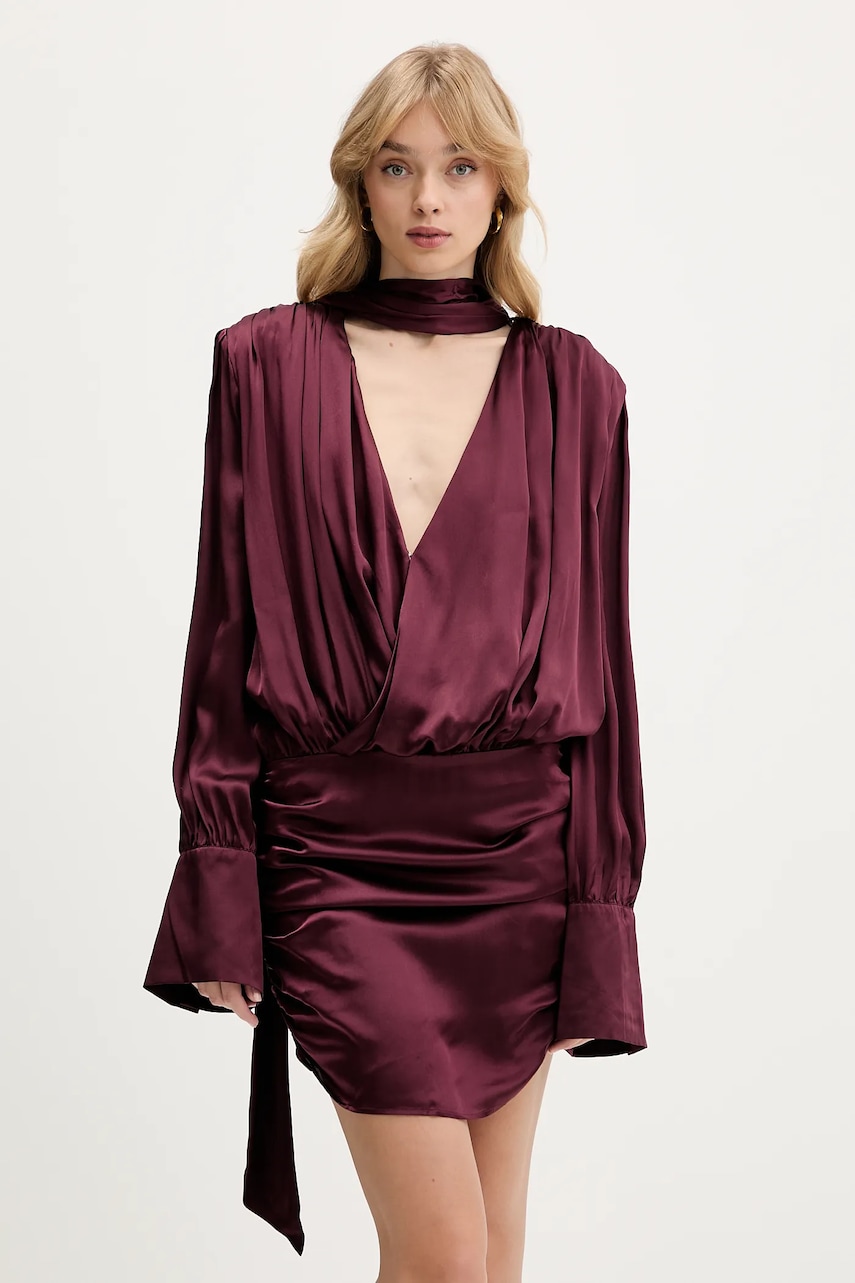 Rotate rochie de mătase culoarea bordo