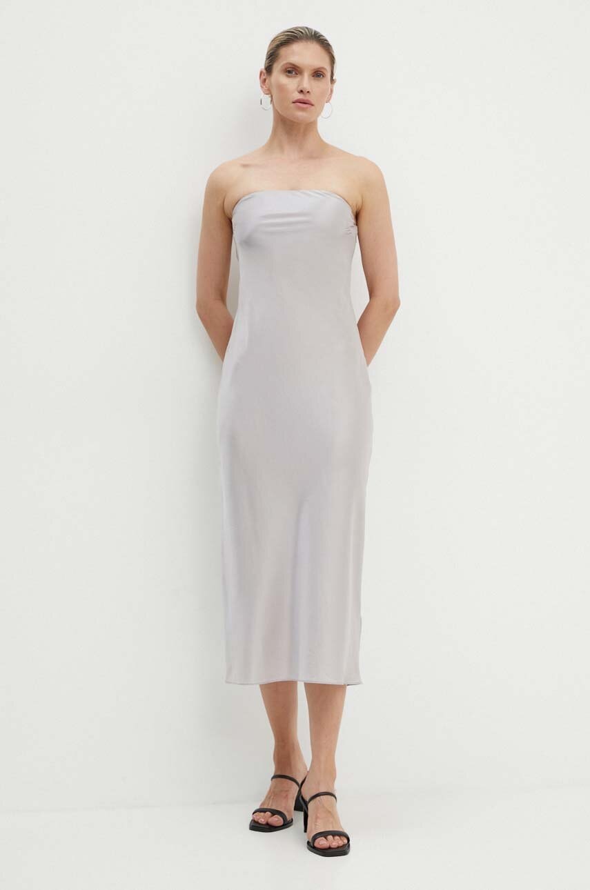 Samsoe Samsoe rochie din amestec de matase SAELINA culoarea gri