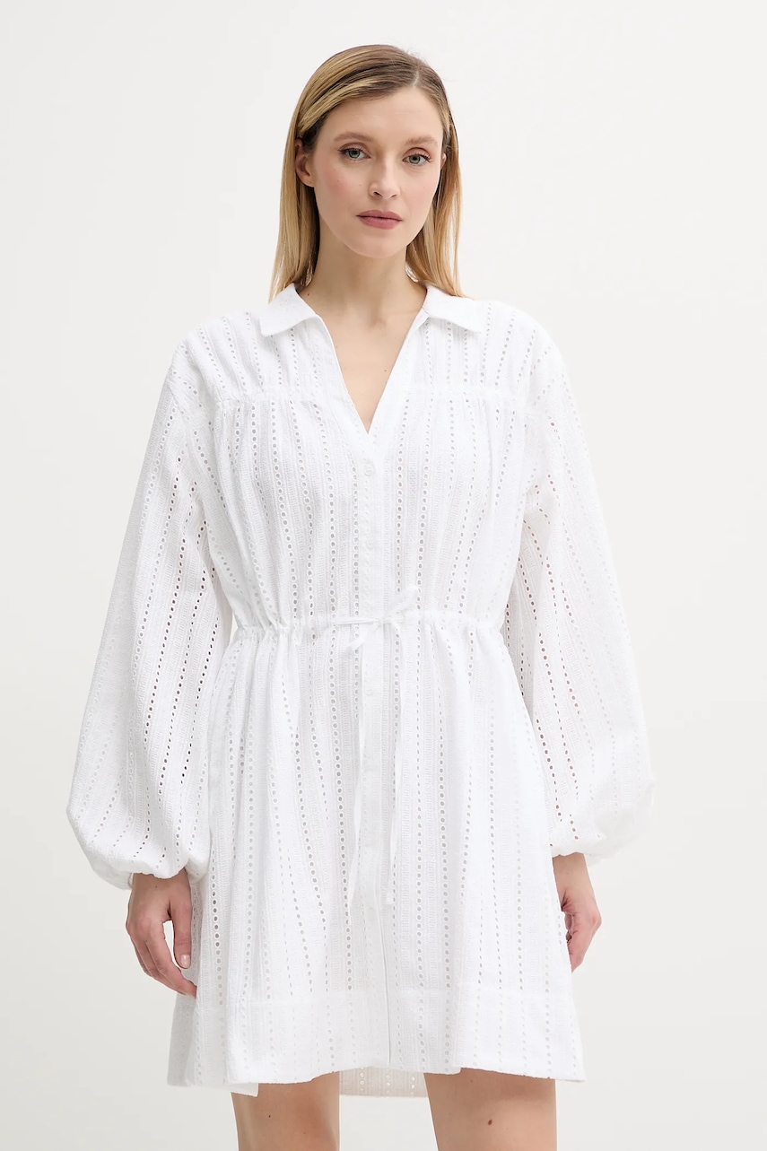 Samsoe Samsoe rochie din bumbac SAMANAROLA culoarea alb