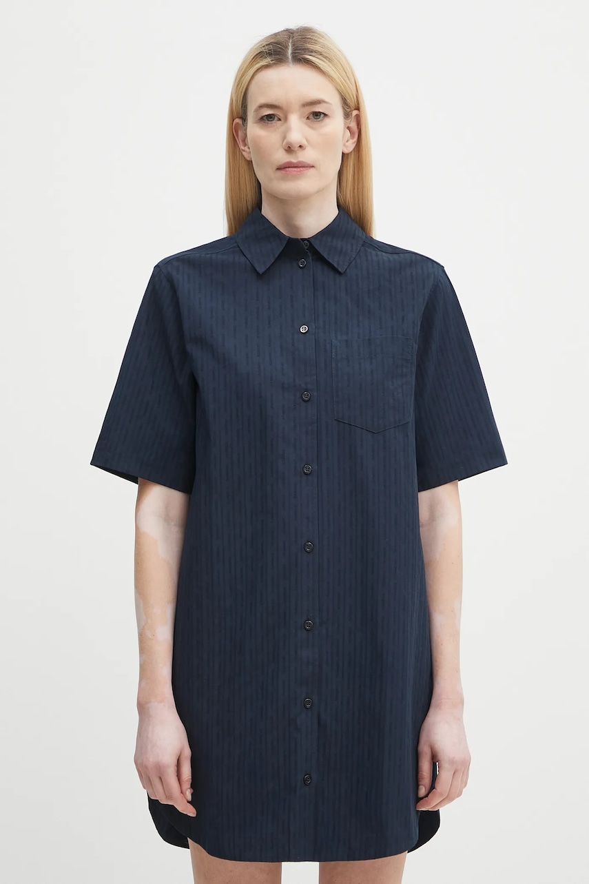 Samsoe Samsoe rochie din bumbac SATINA culoarea bleumarin