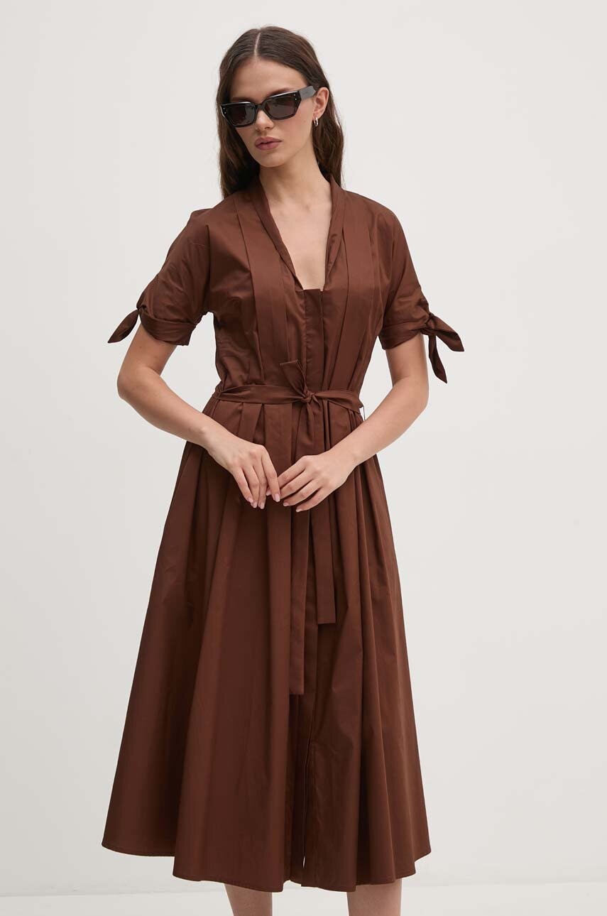 Sandro Ferrone rochie din bumbac culoarea maro