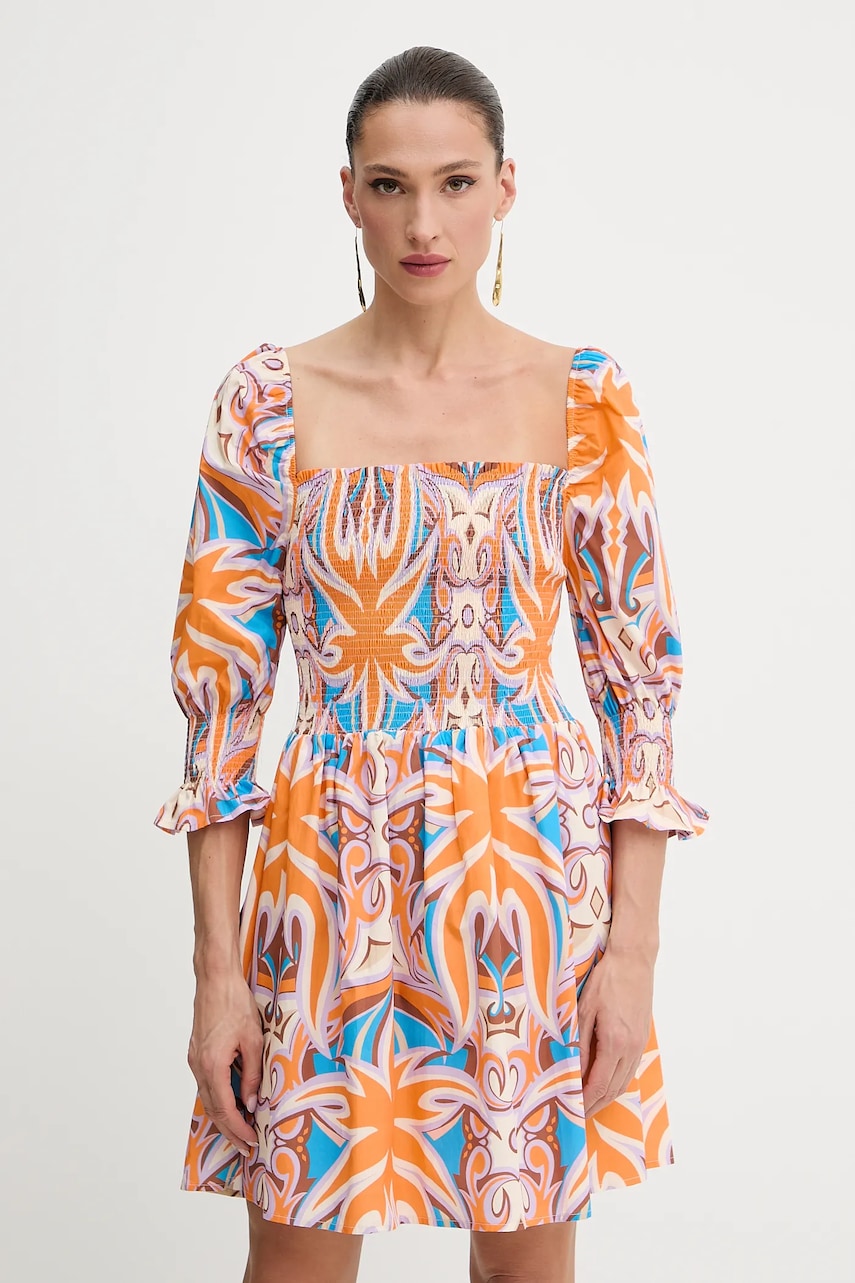 Silvian Heach rochie din bumbac KOUSSI culoarea portocaliu