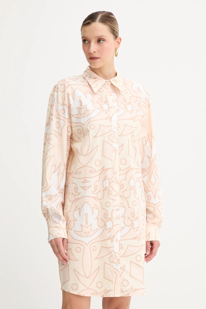 Silvian Heach rochie din bumbac SERINIO culoarea bej