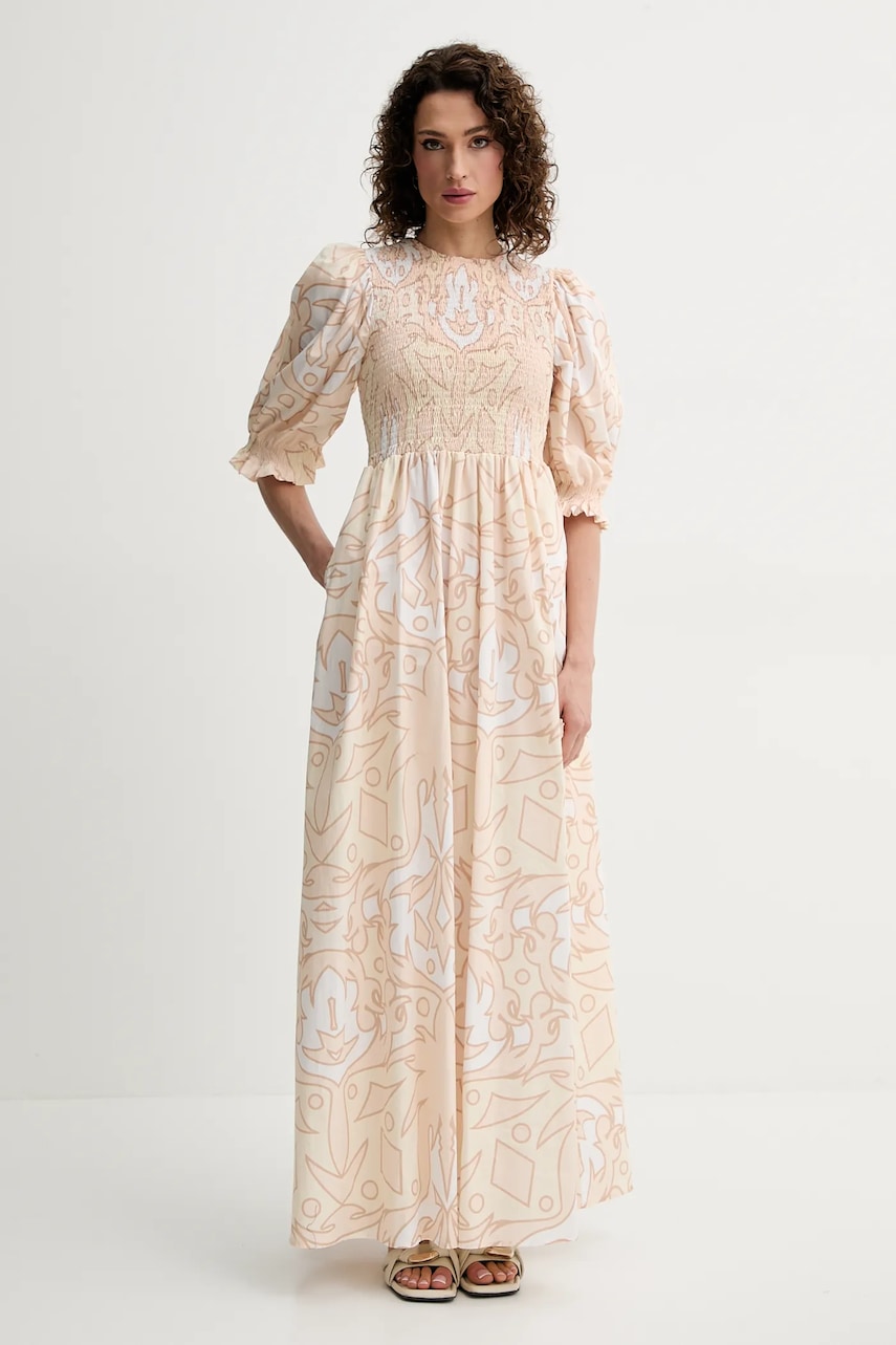 Silvian Heach rochie din bumbac TAABO culoarea bej