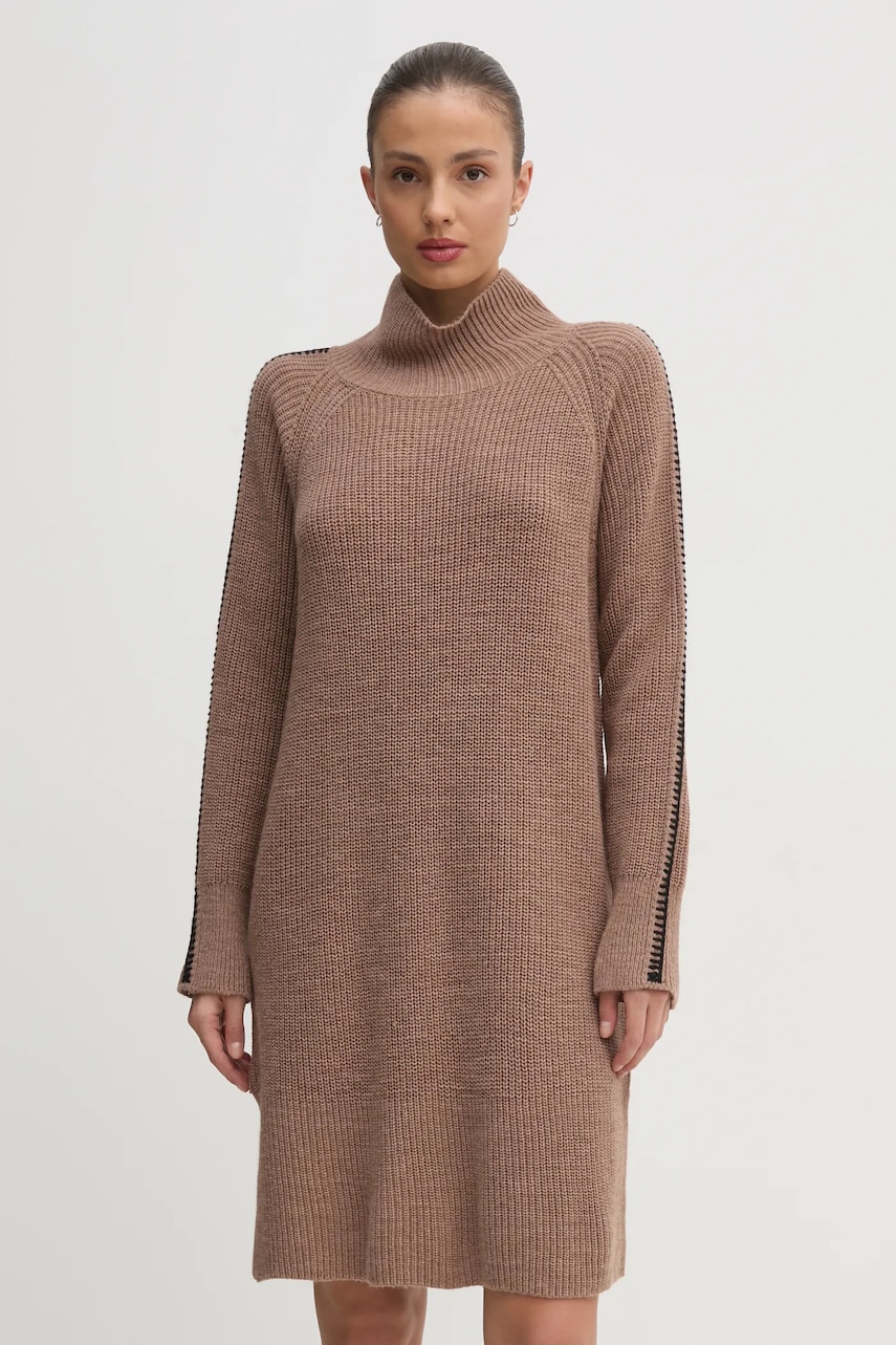 Sisley rochie din amestec de lana culoarea maro