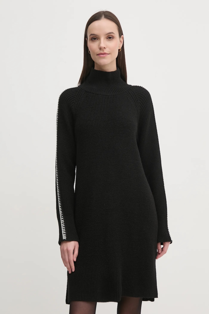 Sisley rochie din amestec de lana culoarea negru