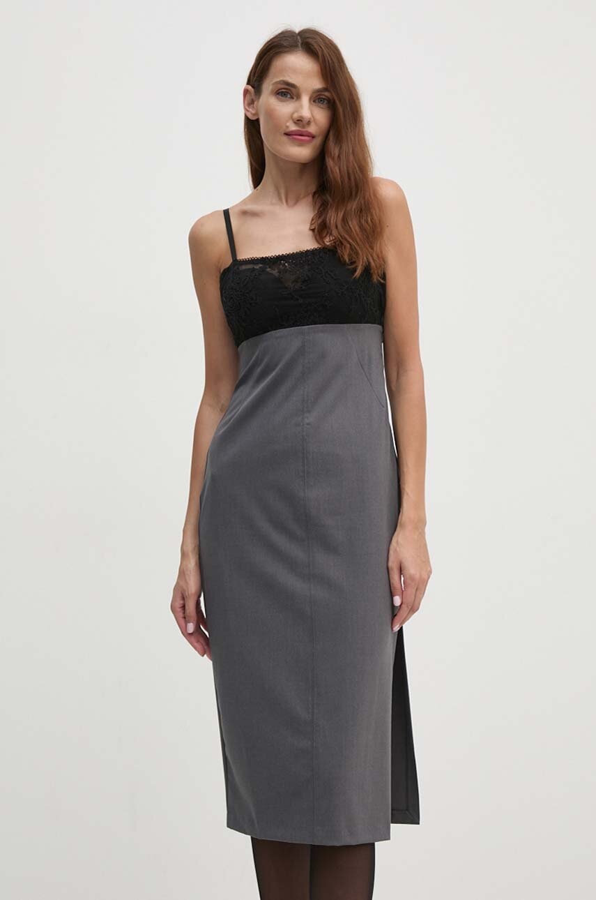 Sisley rochie din amestec de lana culoarea negru