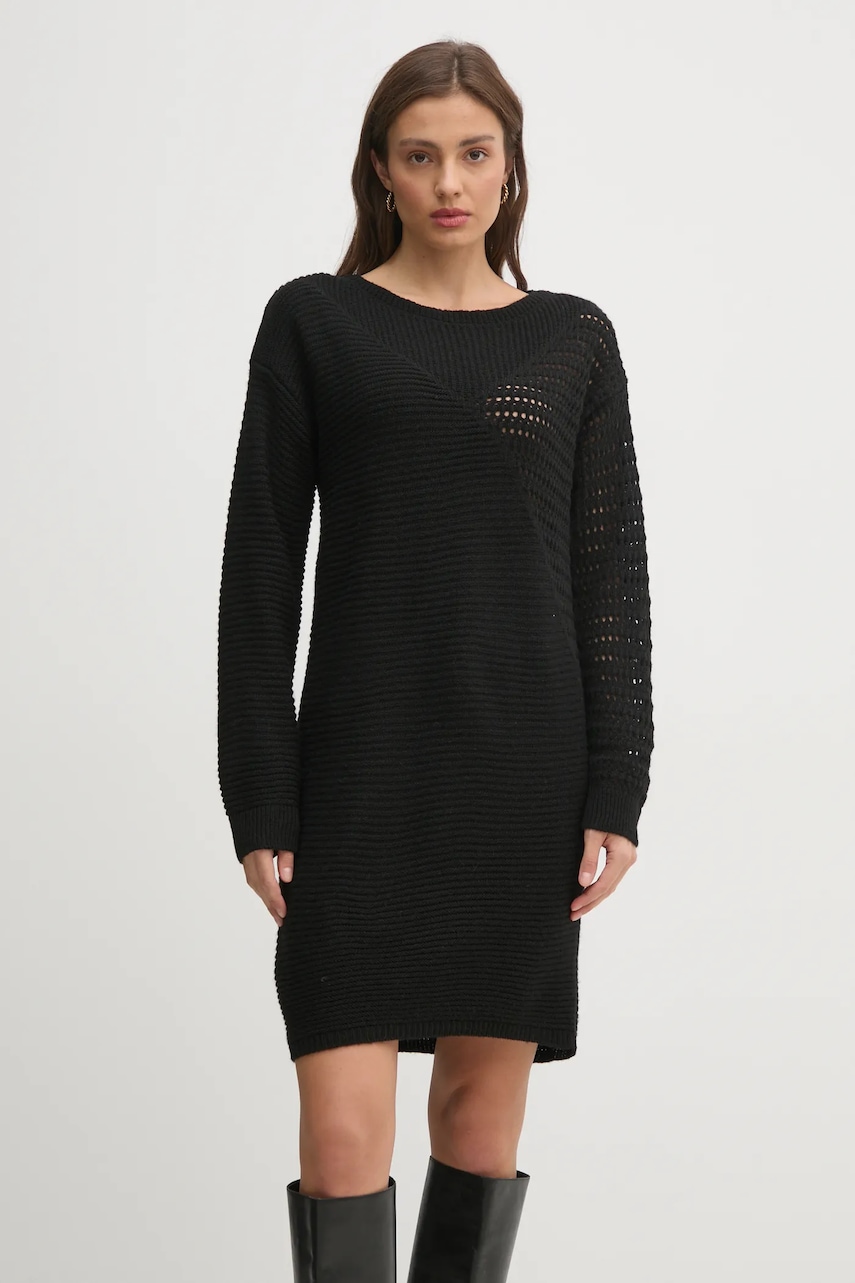 Sisley rochie din amestec de lana culoarea negru
