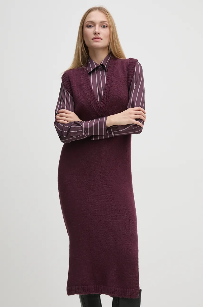 Sisley rochie din amestec de lana culoarea violet