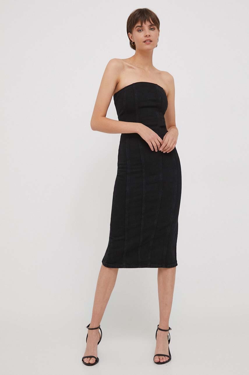 Sisley rochie din denim culoarea negru