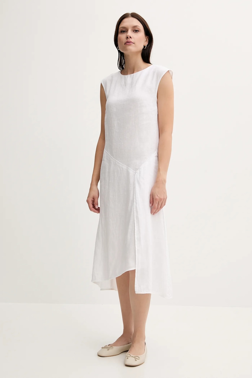 Sisley rochie din in culoarea alb