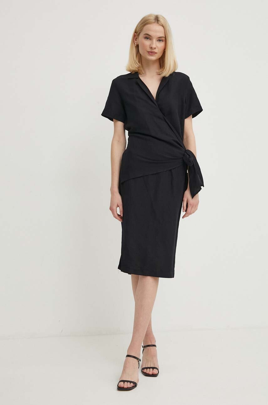 Sisley rochie din in culoarea negru