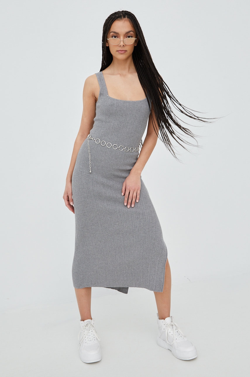 Superdry rochie din amestec de in culoarea gri
