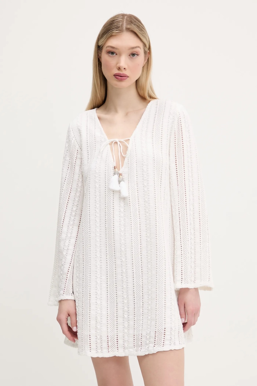 Superdry rochie din bumbac culoarea bej
