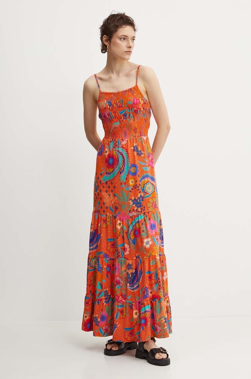 Superdry rochie din bumbac culoarea portocaliu