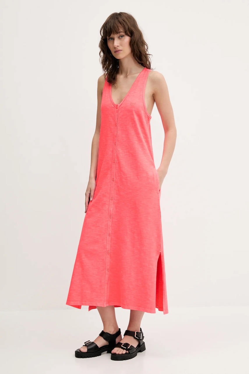 Superdry rochie din bumbac culoarea roz