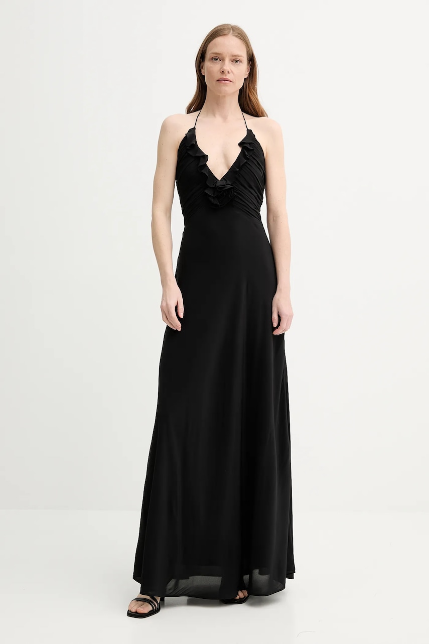 The Kooples rochie din amestec de matase culoarea negru
