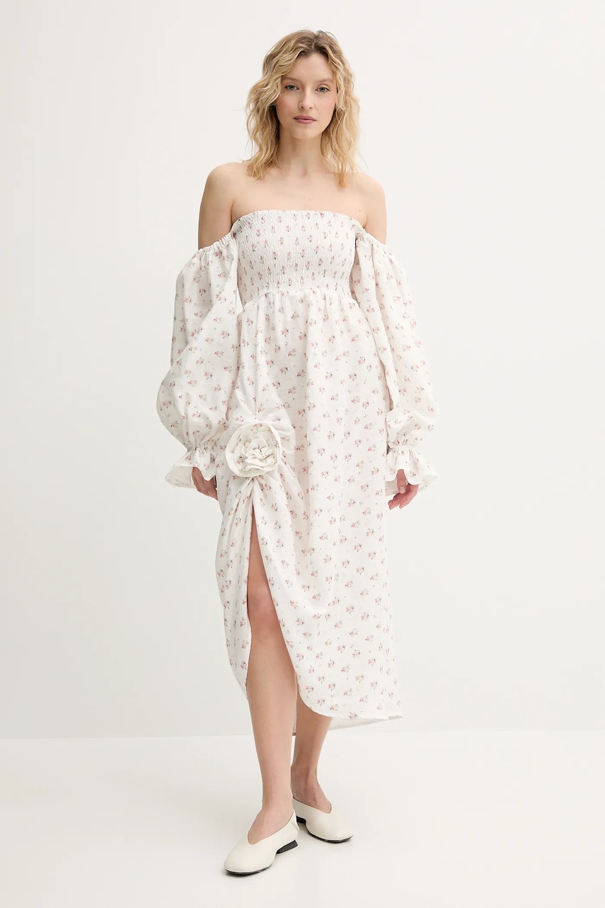 The Sleeper rochie din in culoarea alb