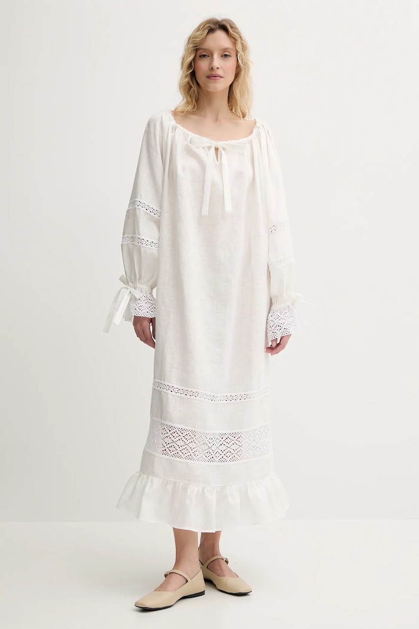 The Sleeper rochie din in culoarea bej