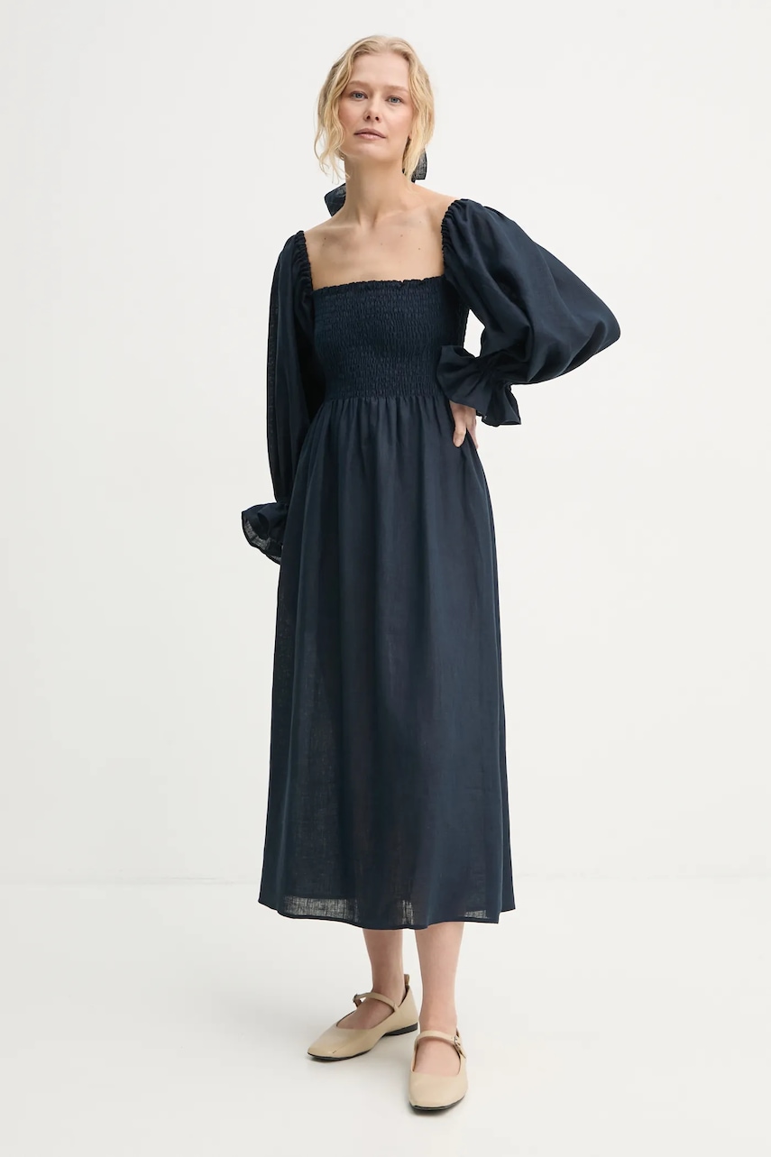 The Sleeper rochie din in culoarea bleumarin