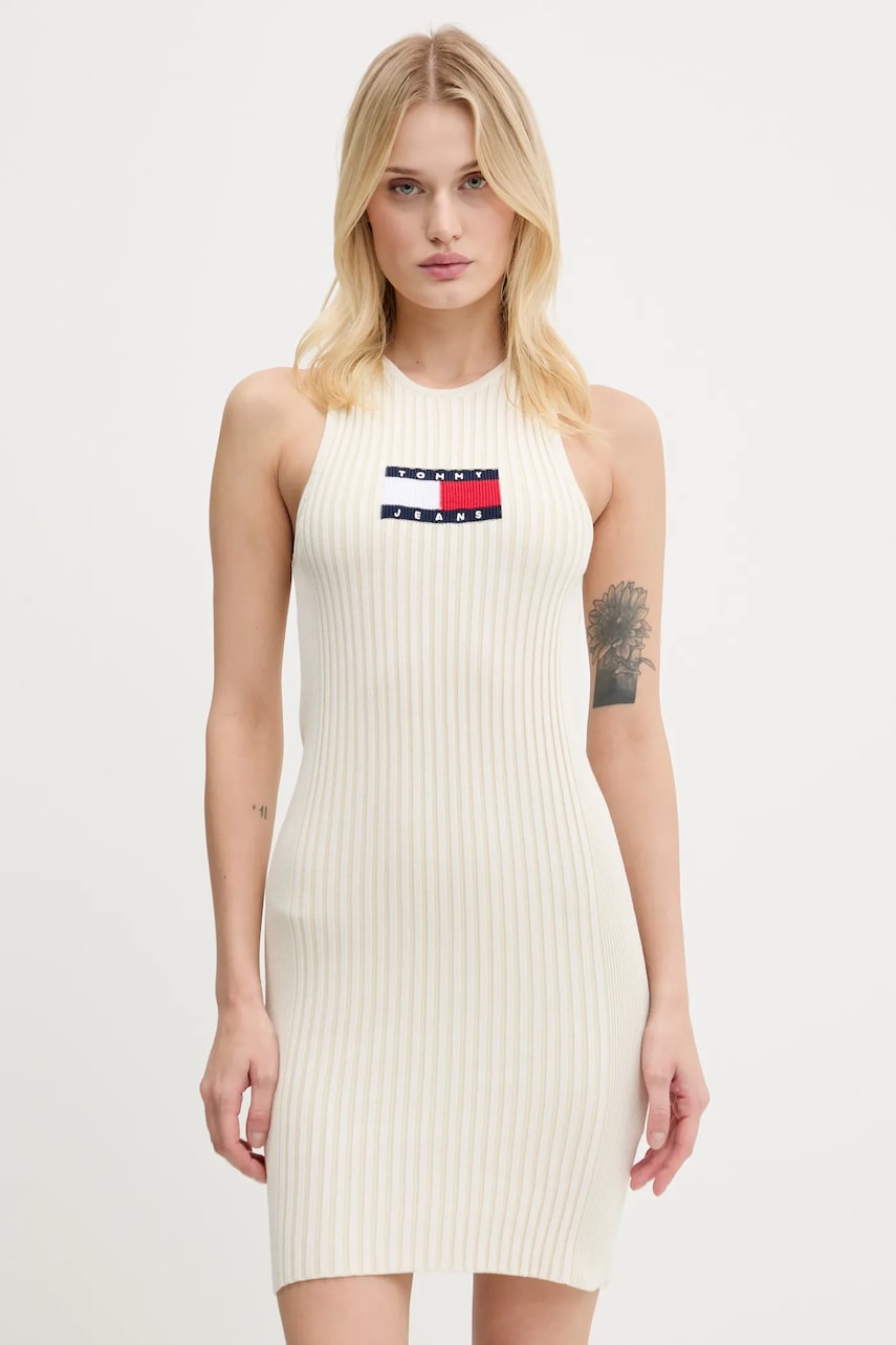 Tommy Jeans rochie culoarea bej
