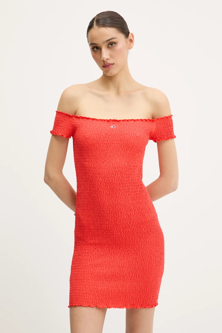 Tommy Jeans rochie culoarea portocaliu