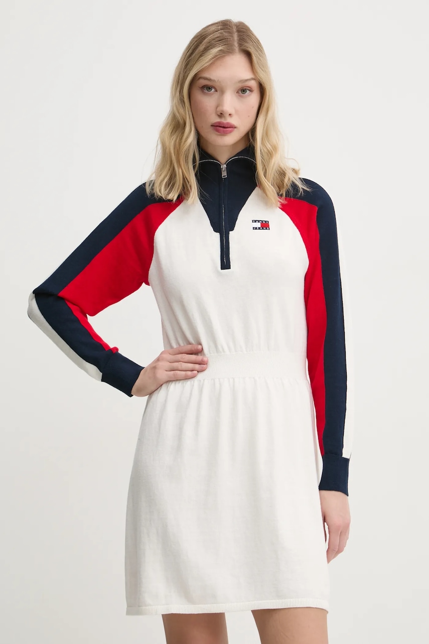 Tommy Jeans rochie din amestec de lana culoarea bej