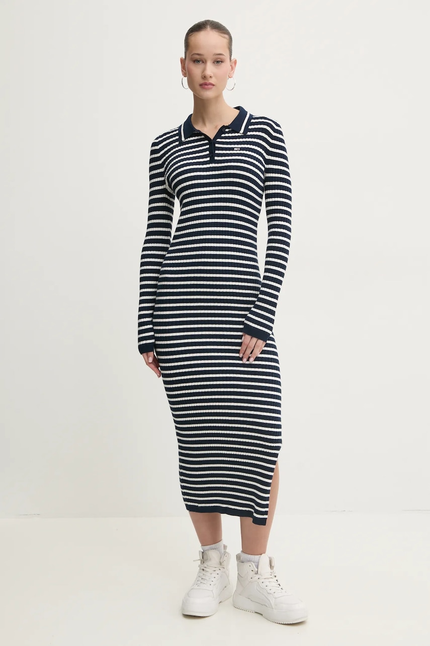 Tommy Jeans rochie din amestec de lână culoarea bleumarin