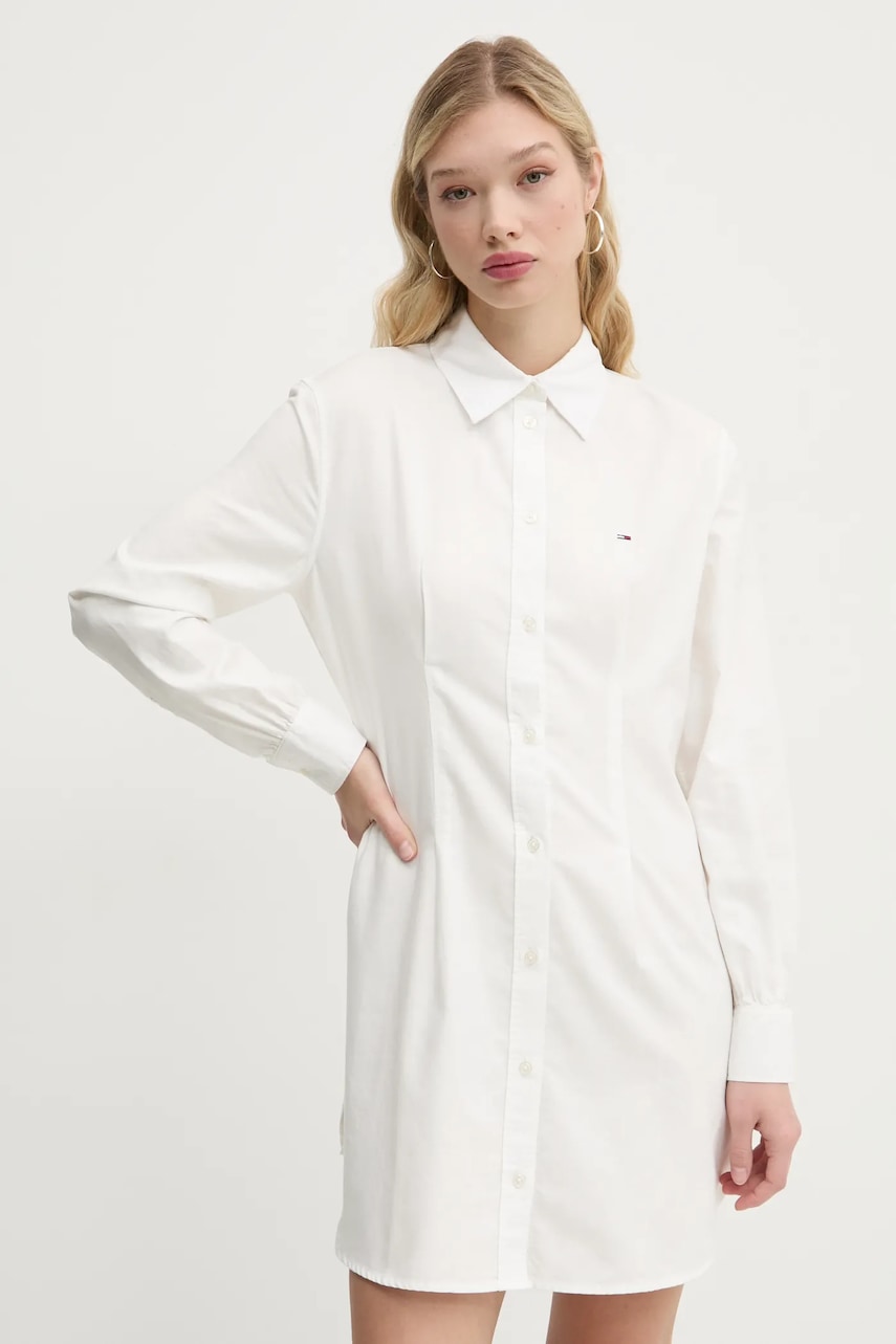 Tommy Jeans rochie din bumbac culoarea alb