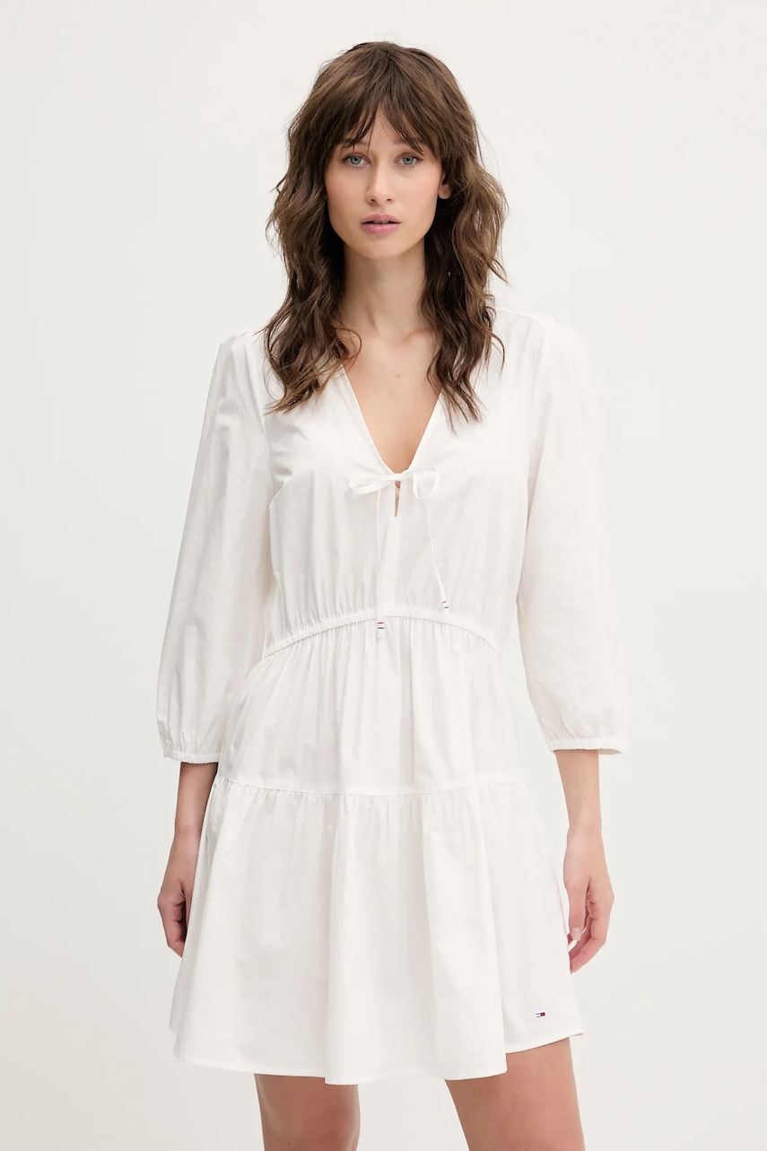 Tommy Jeans rochie din bumbac culoarea alb