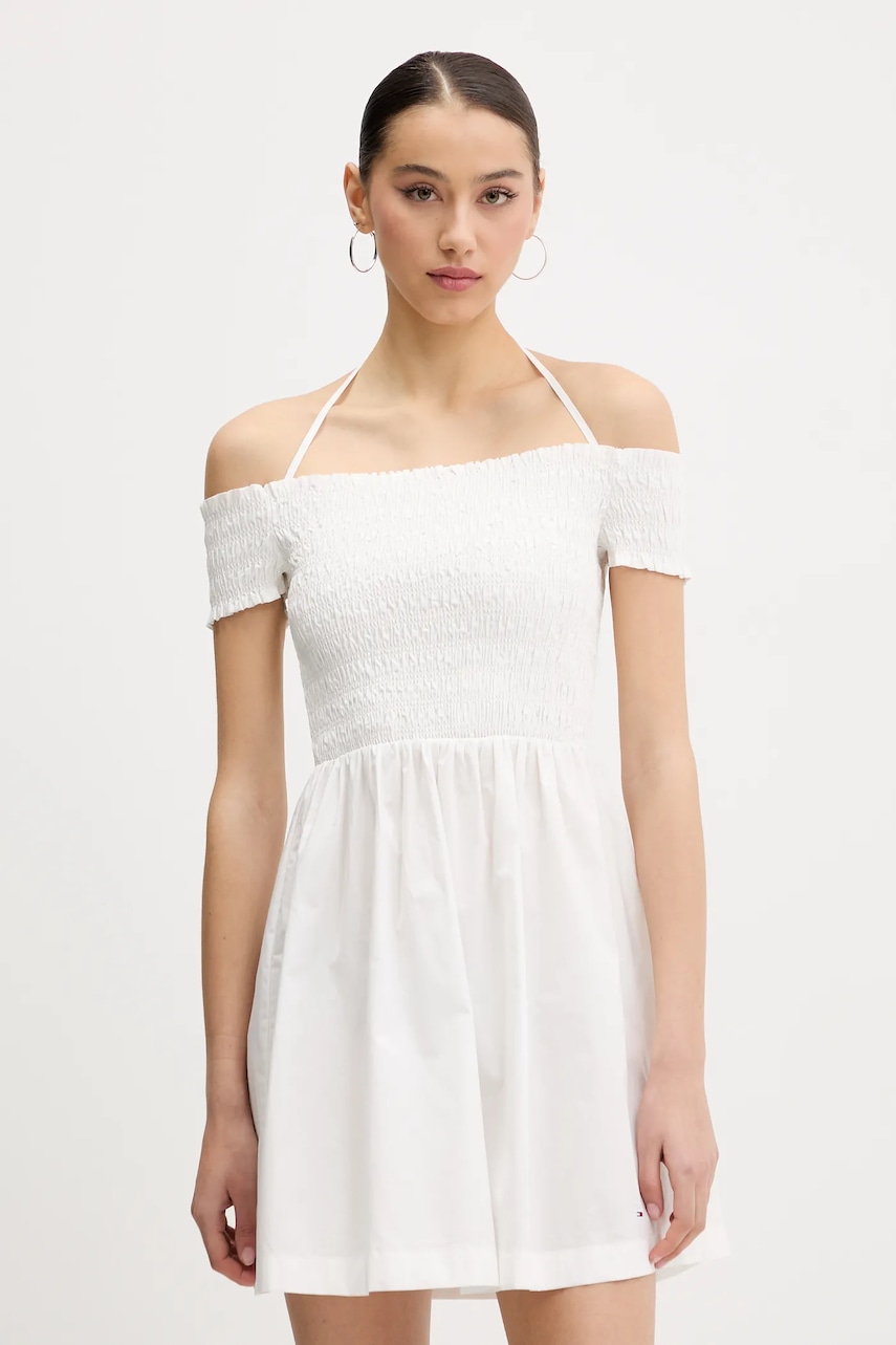 Tommy Jeans rochie din bumbac culoarea alb