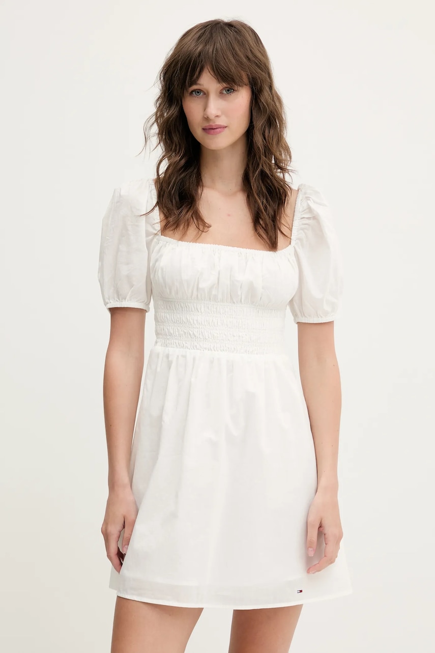 Tommy Jeans rochie din bumbac culoarea alb