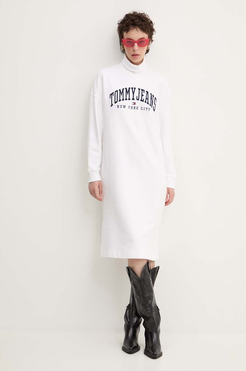 Tommy Jeans rochie din bumbac culoarea alb