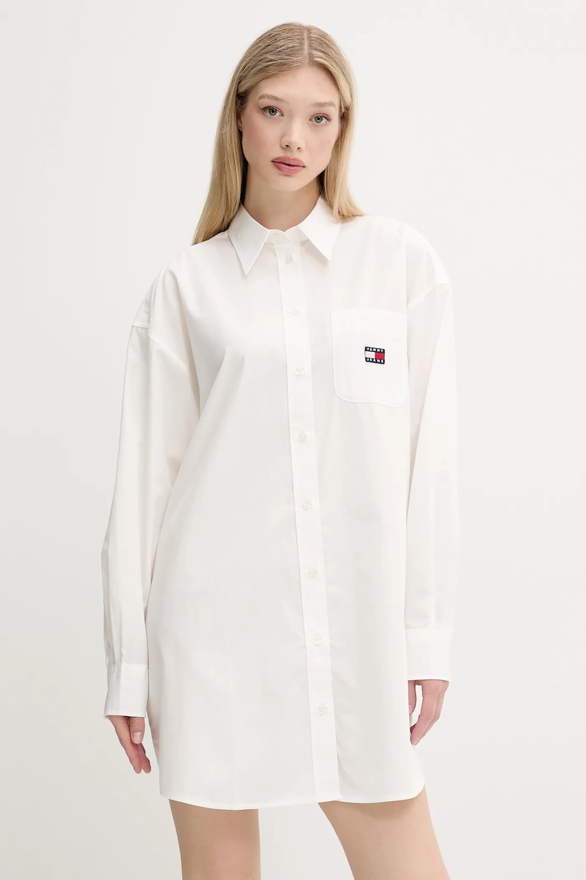 Tommy Jeans rochie din bumbac culoarea alb