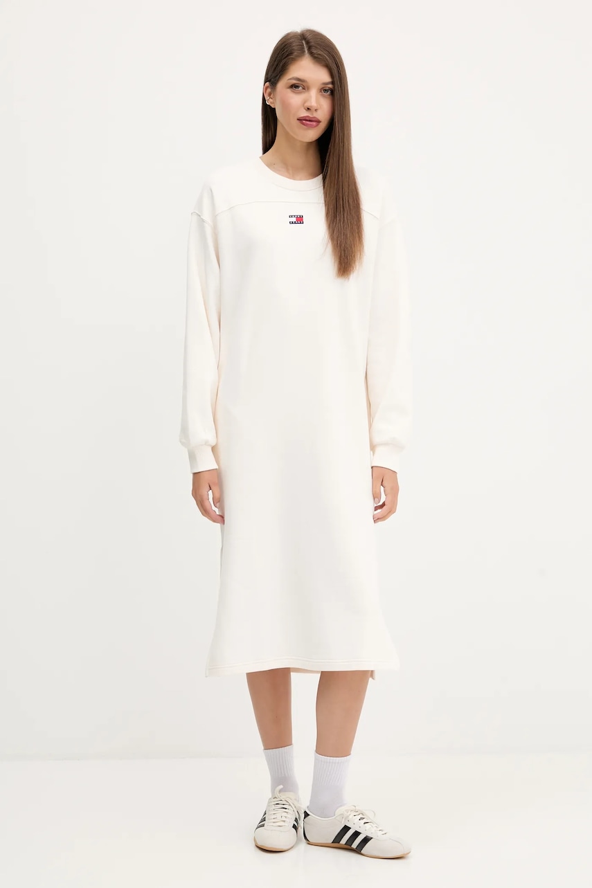 Tommy Jeans rochie din bumbac culoarea bej