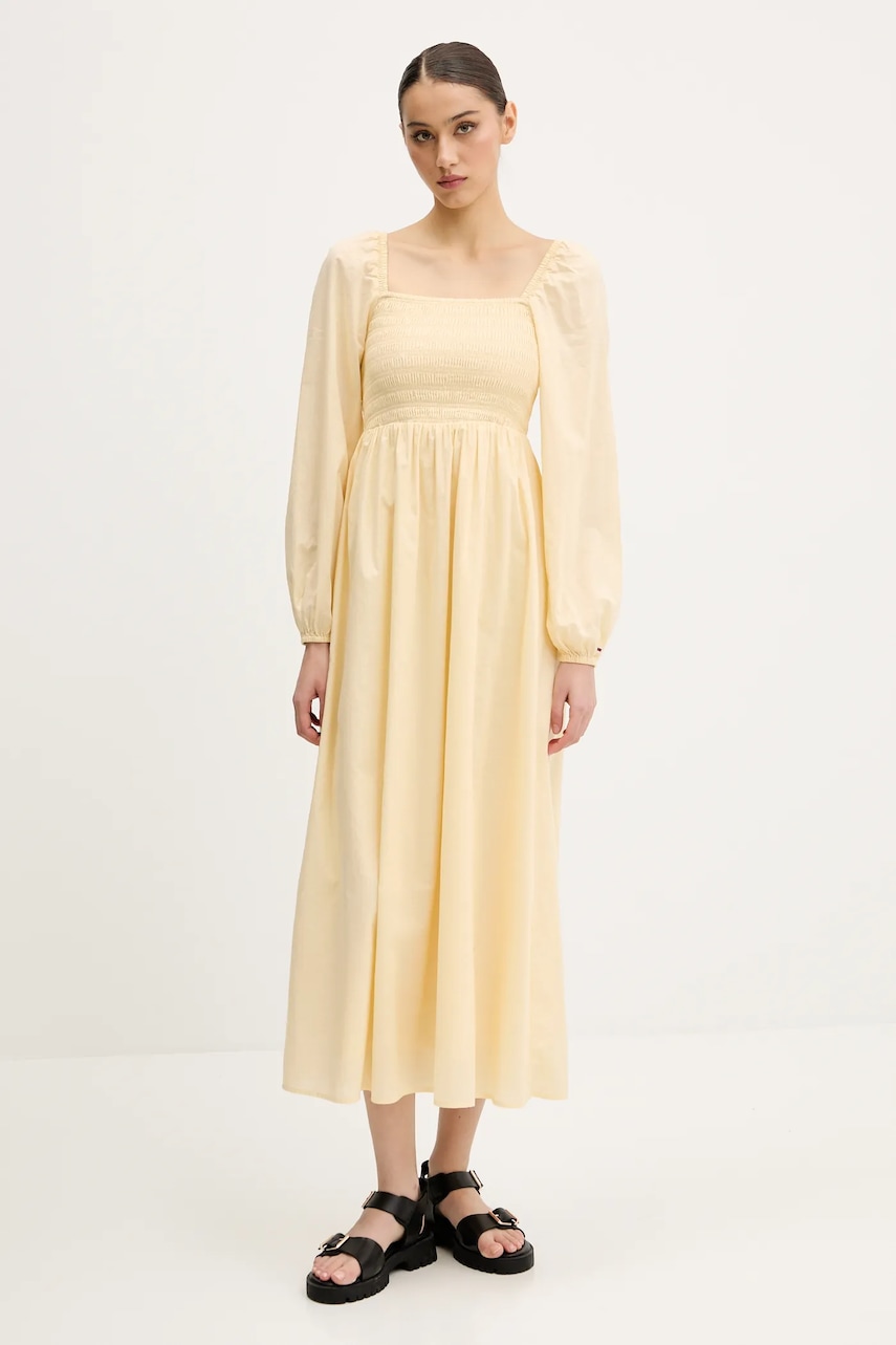 Tommy Jeans rochie din bumbac culoarea galben