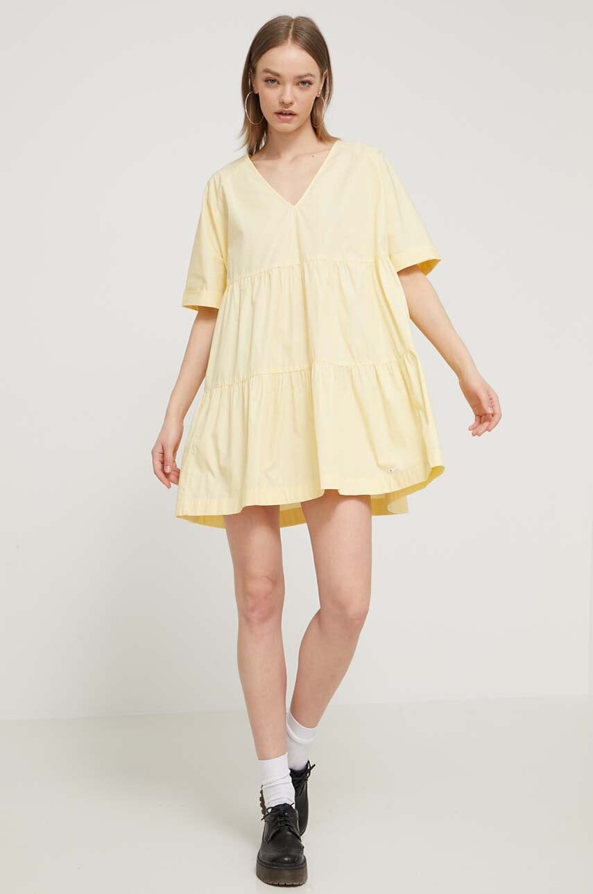 Tommy Jeans rochie din bumbac culoarea galben
