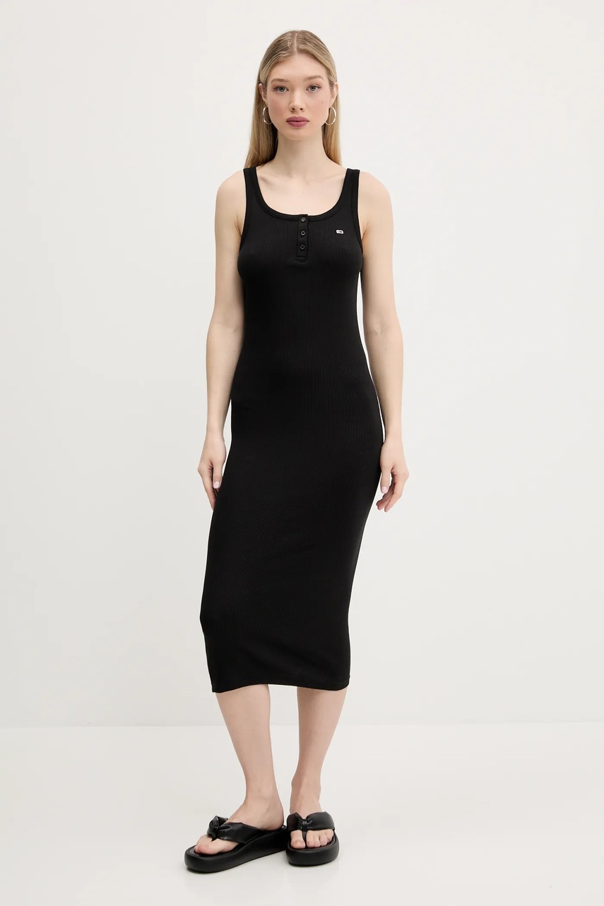 Tommy Jeans rochie din bumbac culoarea negru