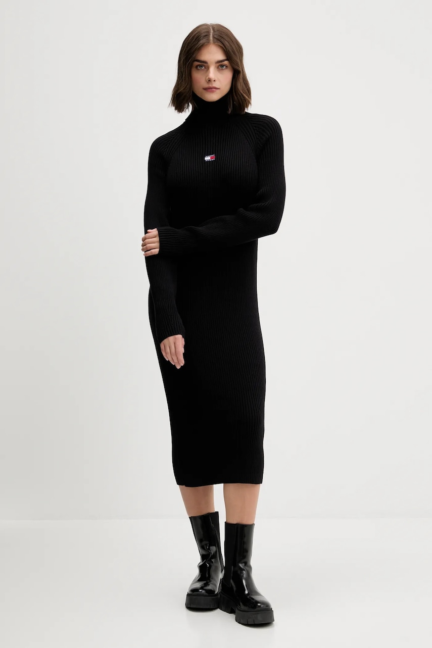 Tommy Jeans rochie din bumbac culoarea negru