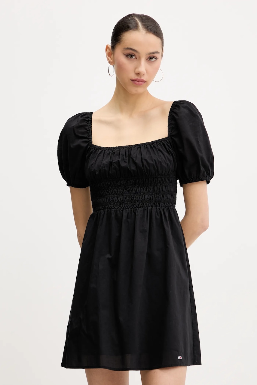 Tommy Jeans rochie din bumbac culoarea negru
