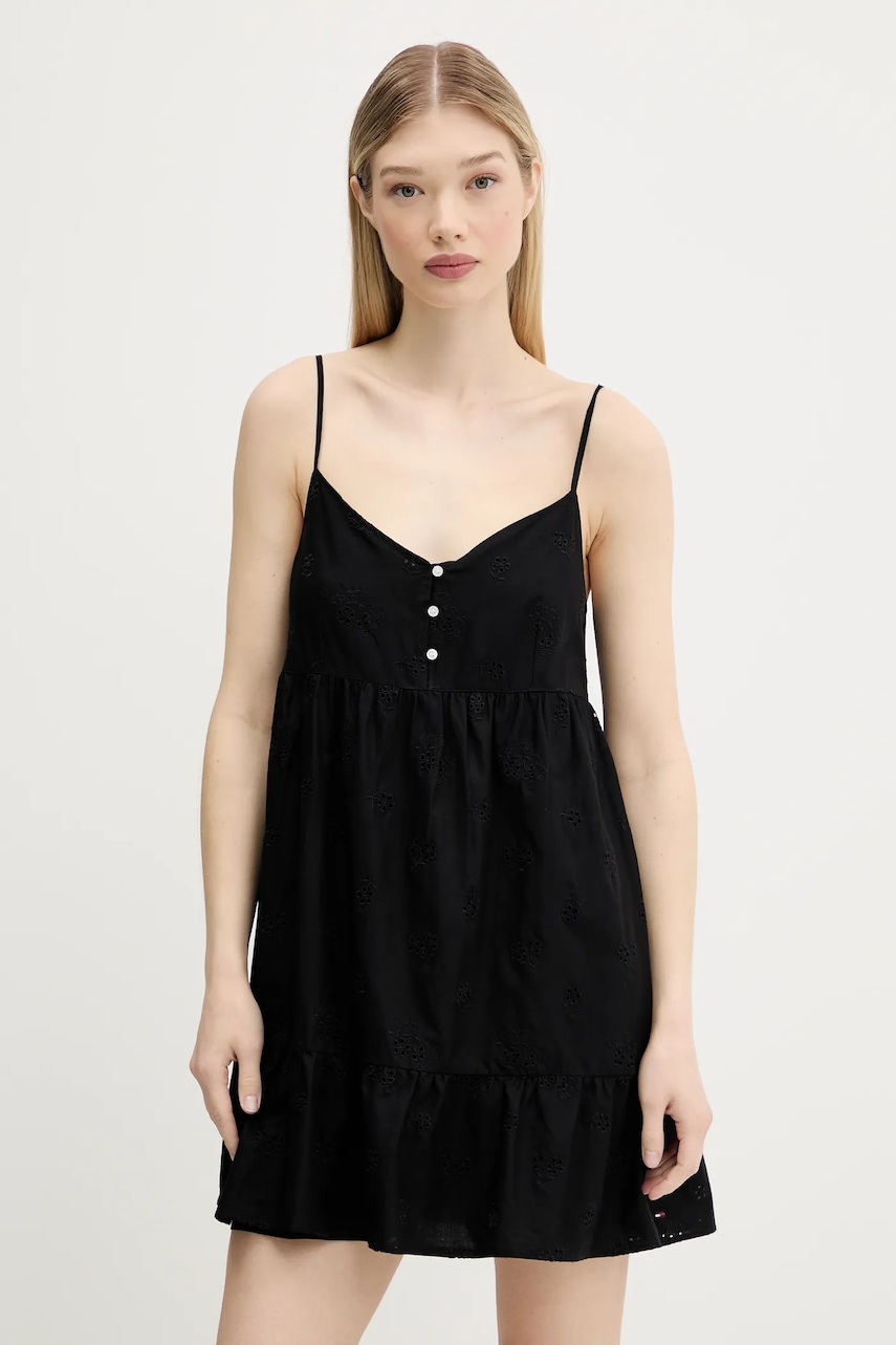 Tommy Jeans rochie din bumbac culoarea negru