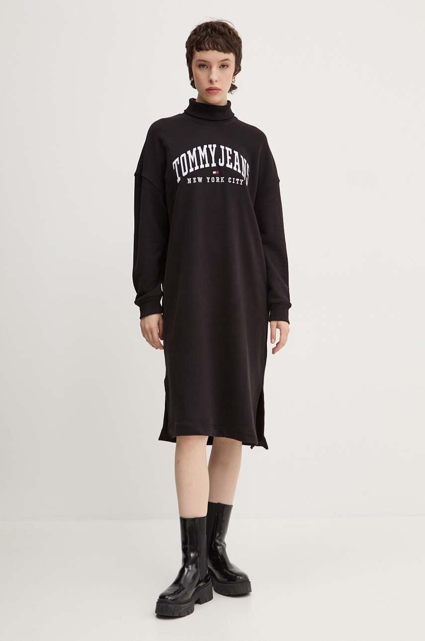 Tommy Jeans rochie din bumbac culoarea negru