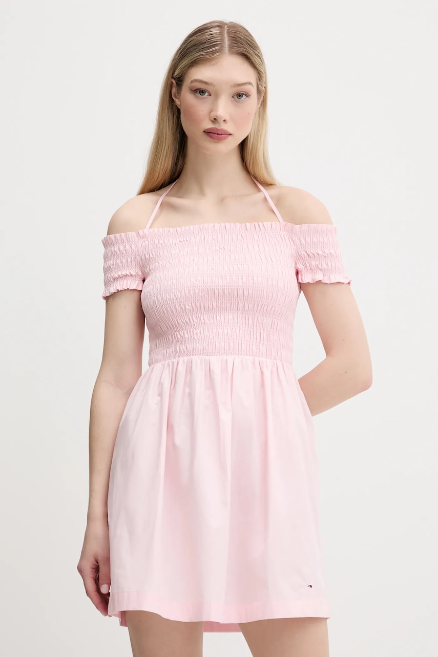 Tommy Jeans rochie din bumbac culoarea roz