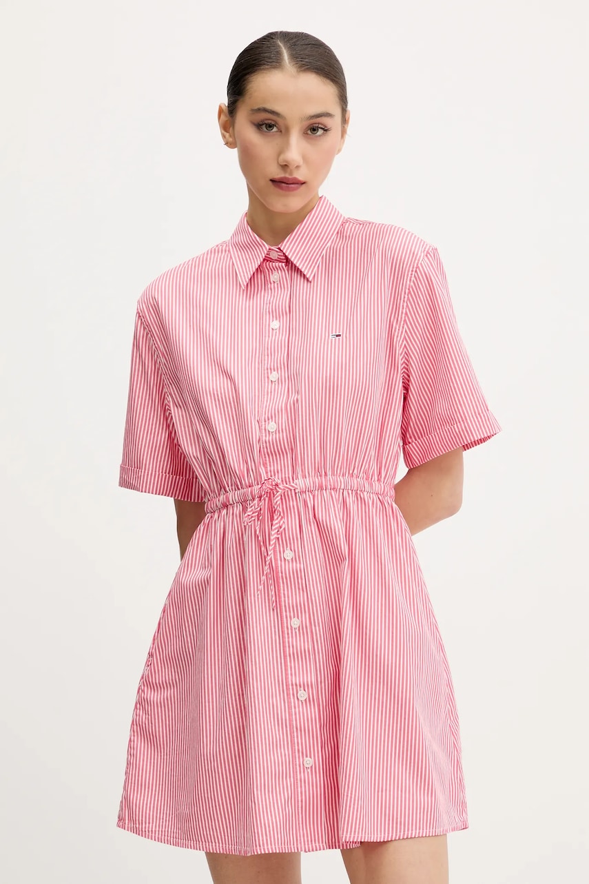 Tommy Jeans rochie din bumbac culoarea roz
