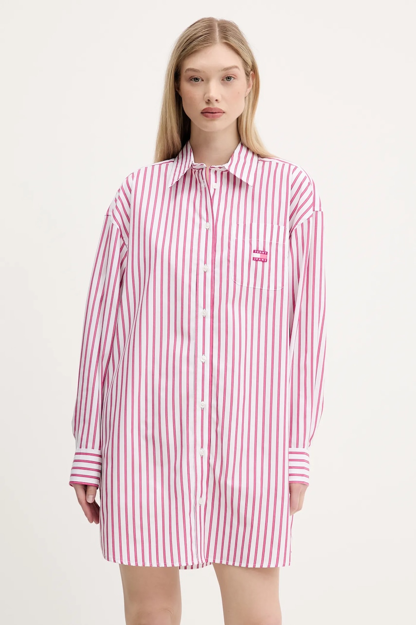 Tommy Jeans rochie din bumbac culoarea roz